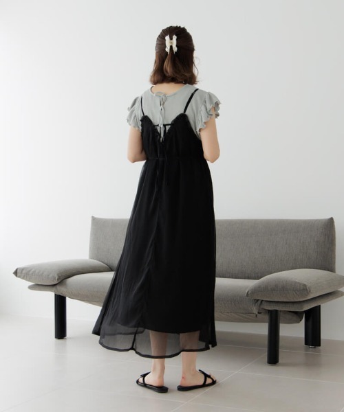 Mes Demoiselles  シアーコットンガーゼ　ボヘミアンワンピース ニュアンス柄シアーキャミワンピース