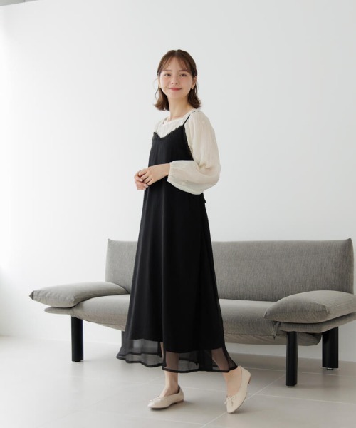 flower(フラワー)の「シアーキャミワンピース(ワンピース・レディース・ブラック/ベージュ・FREE)」の4枚目の写真