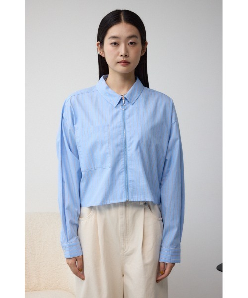 AZUL by moussy（アズールバイマウジー）の「ロゴプリントショートシャツ（シャツ/ブラウス・レディース・ベージュ/ライトブルー/ブルー・FREE）」の13枚目の写真