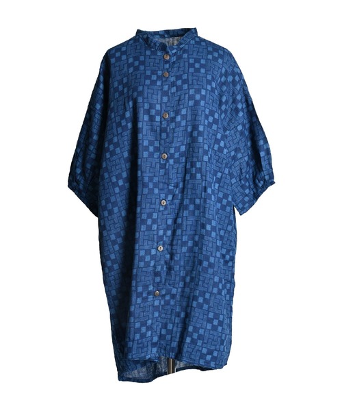 藍染め 7分袖 インディゴロングシャツ（シャツ/ブラウス
