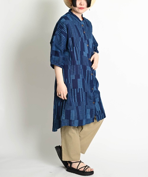 tabric 本藍染リネンロングシャツ 新価格】リネンシャツコート(INDIGO / LIGHT GRAY / BLACK