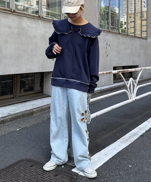 セール】【HELLO.SANFRANCISCO】フラワーカットアウトデニムパンツ