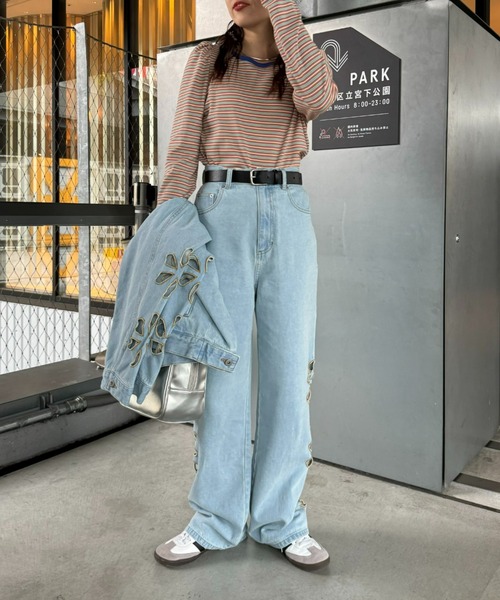 セール】【HELLO.SANFRANCISCO】フラワーカットアウトデニムパンツ