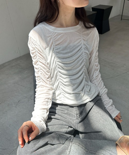 feepur(フェピュール)の「シャーリングシアーロンTee(Tシャツ/カットソー・レディース・イエロー/オフホワイト/ブラック・MEDIUM)」の1枚目の写真