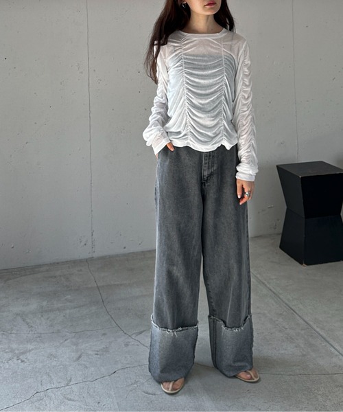 feepur(フェピュール)の「シャーリングシアーロンTee(Tシャツ/カットソー・レディース・イエロー/オフホワイト/ブラック・MEDIUM)」の4枚目の写真