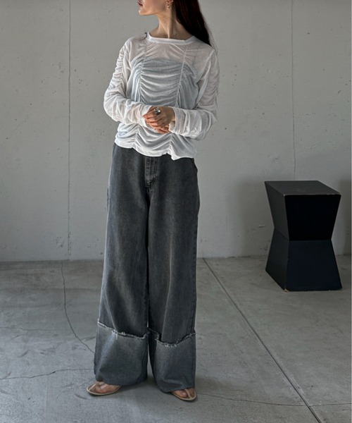 feepur(フェピュール)の「シャーリングシアーロンTee(Tシャツ/カットソー・レディース・イエロー/オフホワイト/ブラック・MEDIUM)」の6枚目の写真