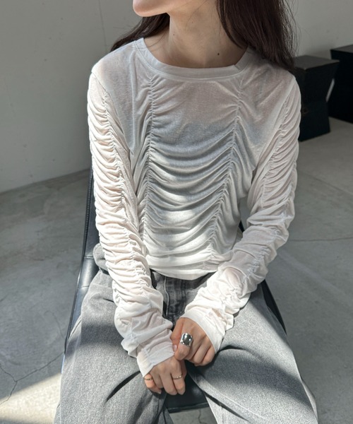 feepur(フェピュール)の「シャーリングシアーロンTee(Tシャツ/カットソー・レディース・イエロー/オフホワイト/ブラック・MEDIUM)」の8枚目の写真
