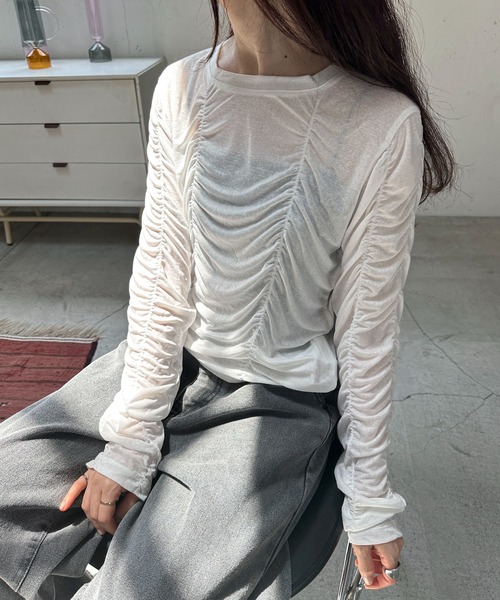 feepur(フェピュール)の「シャーリングシアーロンTee(Tシャツ/カットソー・レディース・イエロー/オフホワイト/ブラック・MEDIUM)」の9枚目の写真