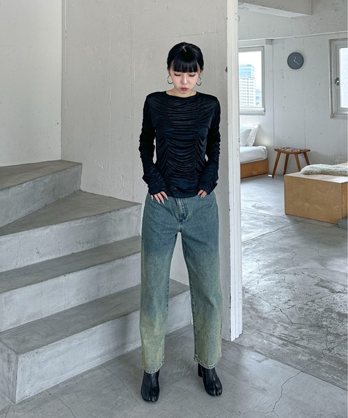 feepur(フェピュール)の「シャーリングシアーロンTee(Tシャツ/カットソー・レディース・イエロー/オフホワイト/ブラック・MEDIUM)」の12枚目の写真
