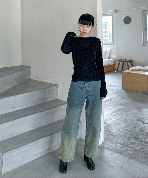 feepur(フェピュール)の「シャーリングシアーロンTee(Tシャツ/カットソー・レディース・イエロー/オフホワイト/ブラック・MEDIUM)」の13枚目の写真
