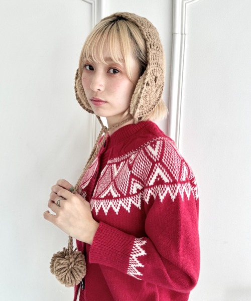 SOLLON.（ソルロン）の「フラワークロシェ編みポンポンイヤーマフ（イヤーマフ・レディース・レッド/ベージュ/グレー/アイボリー/ブラック/テラコッタ・FREE）」の16枚目の写真