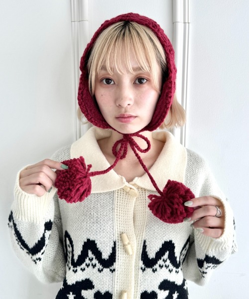 SOLLON.（ソルロン）の「フラワークロシェ編みポンポンイヤーマフ（イヤーマフ・レディース・レッド/ベージュ/グレー/アイボリー/ブラック/テラコッタ・FREE）」の21枚目の写真
