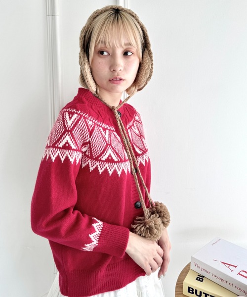 SOLLON.（ソルロン）の「フラワークロシェ編みポンポンイヤーマフ（イヤーマフ・レディース・レッド/ベージュ/グレー/アイボリー/ブラック/テラコッタ・FREE）」の18枚目の写真