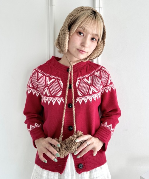 SOLLON.（ソルロン）の「フラワークロシェ編みポンポンイヤーマフ（イヤーマフ・レディース・レッド/ベージュ/グレー/アイボリー/ブラック/テラコッタ・FREE）」の17枚目の写真
