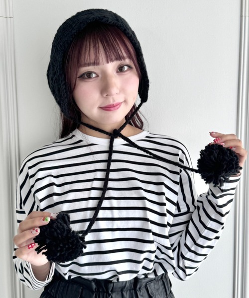 セール】フラワークロシェ編みポンポンイヤーマフ（イヤーマフ