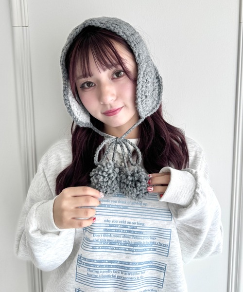 セール】フラワークロシェ編みポンポンイヤーマフ（イヤーマフ