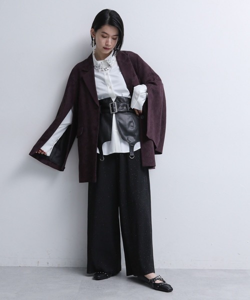 HARE（ハレ）の「カットプリーツラメワイドパンツ(HARE)（その他パンツ・レディース・グリーン/ブラック・FREE）」の3枚目の写真