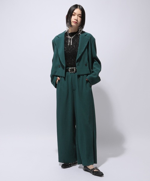 HARE（ハレ）の「カットプリーツラメワイドパンツ(HARE)（その他パンツ・レディース・グリーン/ブラック・FREE）」の5枚目の写真