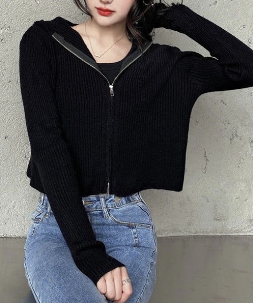 セール】ダブルジップコンパクトニットパーカー（ニット/セーター