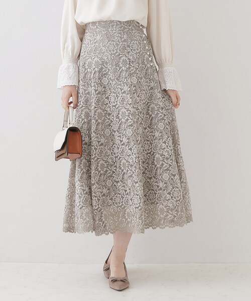 couture brooch（クチュールブローチ）の「◆【華やか主役スカート】アイテムポイントパール調コードレーススカート（スカート・レディース・ライトブルー/ベビーピンク/ベージュ・38/42/36/40）」の2枚目の写真