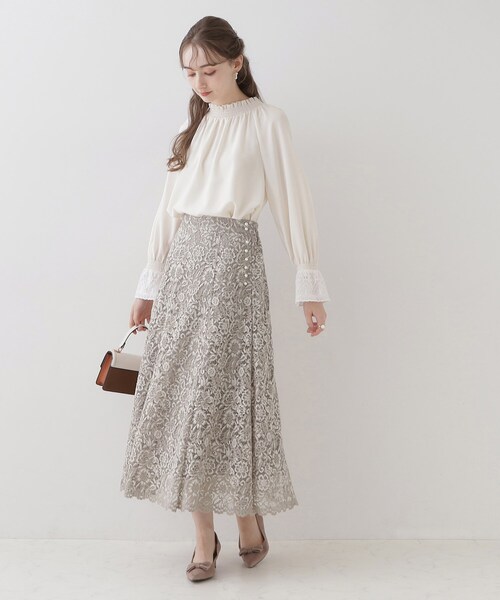 couture brooch（クチュールブローチ）の「◆【華やか主役スカート】アイテムポイントパール調コードレーススカート（スカート・レディース・ライトブルー/ベビーピンク/ベージュ・38/42/36/40）」の7枚目の写真