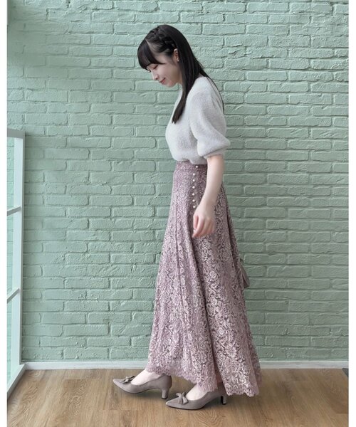 couture brooch（クチュールブローチ）の「◆【華やか主役スカート】アイテムポイントパール調コードレーススカート（スカート・レディース・ライトブルー/ベビーピンク/ベージュ・38/42/36/40）」の12枚目の写真