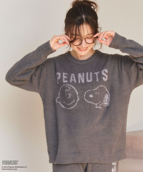 SNOOPY パジャマ レディース 長袖 スヌーピー 前開き らく伸び