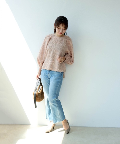 Jines(ジネス)の「フリンジジャカード タックスリーブブラウス(シャツ/ブラウス・レディース・ピンク/アイボリー・38)」の4枚目の写真