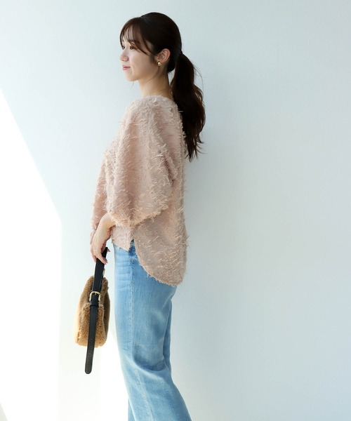 Jines(ジネス)の「フリンジジャカード タックスリーブブラウス(シャツ/ブラウス・レディース・ピンク/アイボリー・38)」の5枚目の写真