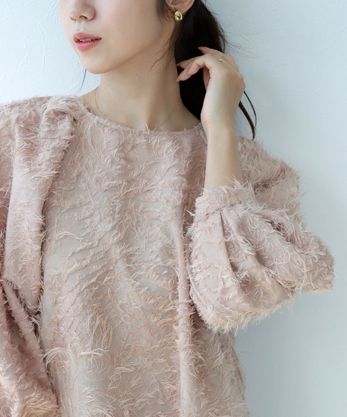 Jines(ジネス)の「フリンジジャカード タックスリーブブラウス(シャツ/ブラウス・レディース・ピンク/アイボリー・38)」の9枚目の写真