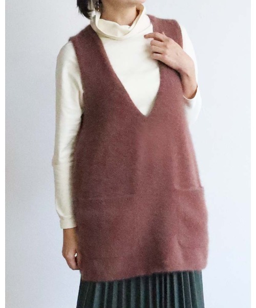 aunt lily（アントリリー）の「ベビーFOX混Vネックベスト（ベスト・レディース・サックスブルー/ブラウン/ネイビー/キナリ・FREE）」の3枚目の写真