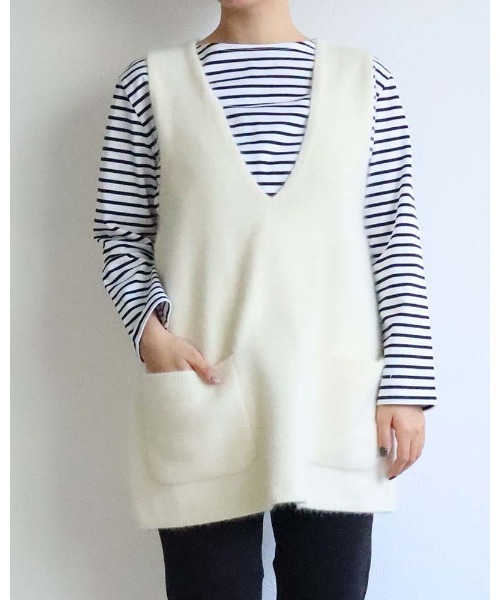 aunt lily（アントリリー）の「ベビーFOX混Vネックベスト（ベスト・レディース・サックスブルー/ブラウン/ネイビー/キナリ・FREE）」の2枚目の写真