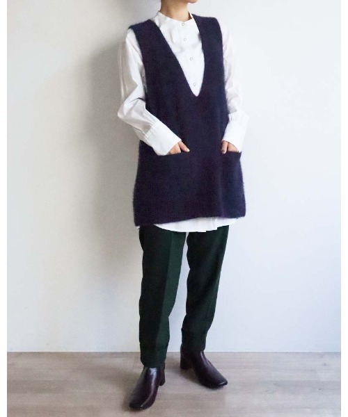 aunt lily（アントリリー）の「ベビーFOX混Vネックベスト（ベスト・レディース・サックスブルー/ブラウン/ネイビー/キナリ・FREE）」の9枚目の写真