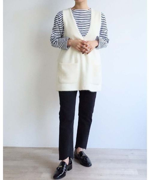 aunt lily（アントリリー）の「ベビーFOX混Vネックベスト（ベスト・レディース・サックスブルー/ブラウン/ネイビー/キナリ・FREE）」の5枚目の写真