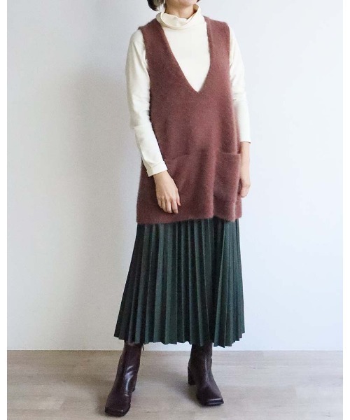 aunt lily（アントリリー）の「ベビーFOX混Vネックベスト（ベスト・レディース・サックスブルー/ブラウン/ネイビー/キナリ・FREE）」の7枚目の写真