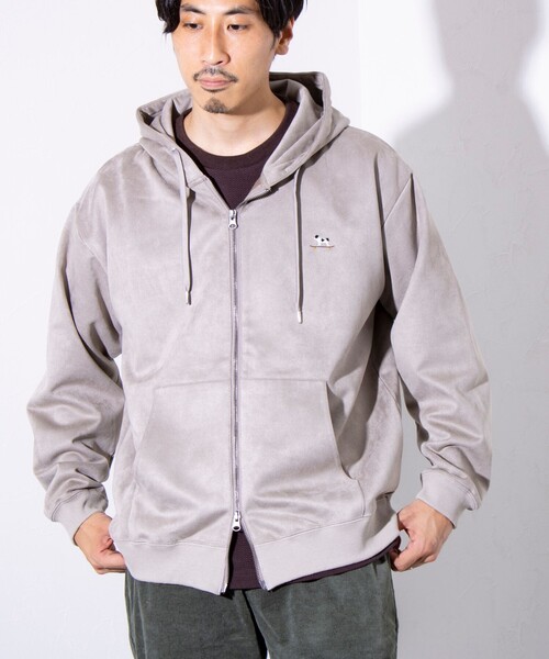 GLOSTER(グロスター)の「【GLOSTER/グロスター】フレンチブルドッグ刺繍 フェイクスエード 裏起毛 ZIPパーカー(パーカー・メンズ・サックスブルー/アイボリー/チャコールグレー/グレイッシュベージュ・M/L/S)」の4枚目の写真