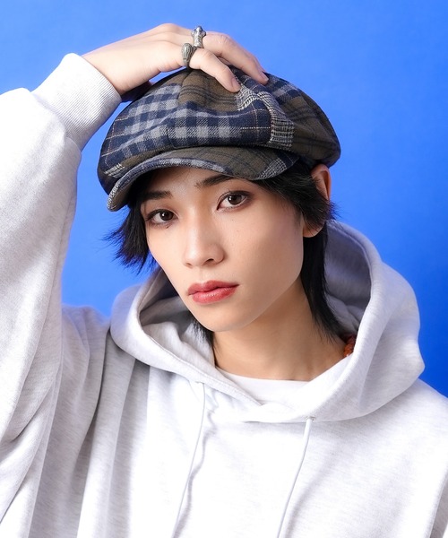 an meets zakka（アンミツザッカ）の「an meets zakka ランダムチェックパッチワークキャスケット（キャスケット・メンズ・ブラウン/ネイビー・ONESIZE）」の3枚目の写真