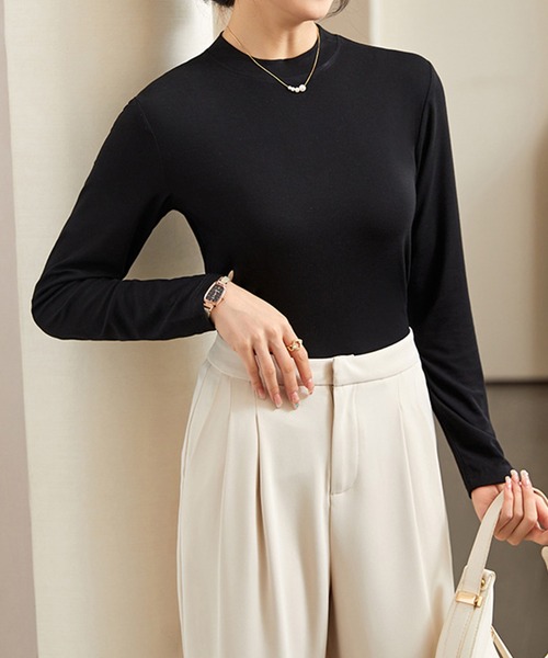 Lace Ladies(レースレディース)の「ソリッドカラー クルーネック 長袖 スリム プルオーバー(Tシャツ/カットソー・レディース・ホワイト/ブラック/パープル/グレー/ピンク/アイボリー/モカ/テラコッタ・FREE)」の10枚目の写真