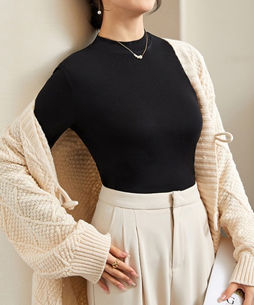Lace Ladies(レースレディース)の「ソリッドカラー クルーネック 長袖 スリム プルオーバー(Tシャツ/カットソー・レディース・ホワイト/ブラック/パープル/グレー/ピンク/アイボリー/モカ/テラコッタ・FREE)」の11枚目の写真