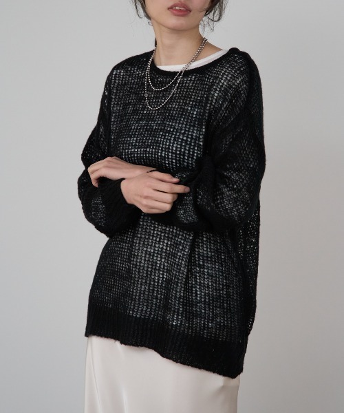 TRIANGLE PALETTE(トライアングルパレット)の「シアーモヘアタッチロングニットプルオーバー(ニット/セーター・レディース・ピンク/ダークグレー/カーキ/アイボリー/ブラック/ブラウン・FREE)」の2枚目の写真