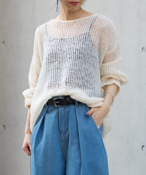 TRIANGLE PALETTE(トライアングルパレット)の「シアーモヘアタッチロングニットプルオーバー(ニット/セーター・レディース・ピンク/ダークグレー/カーキ/アイボリー/ブラック/ブラウン・FREE)」の11枚目の写真