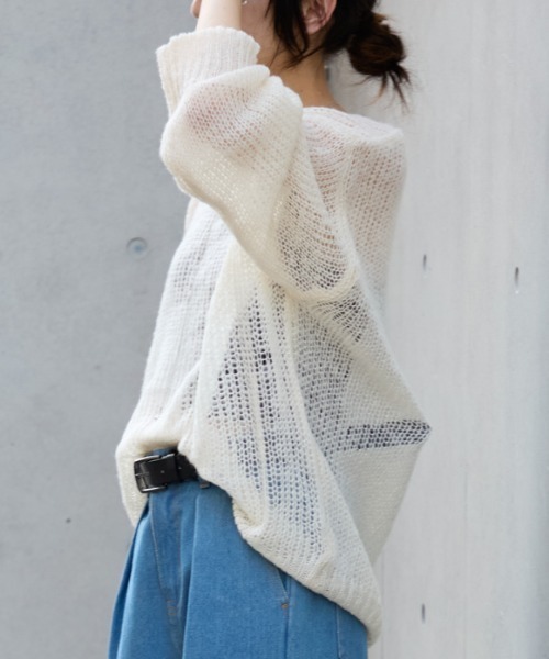 TRIANGLE PALETTE(トライアングルパレット)の「シアーモヘアタッチロングニットプルオーバー(ニット/セーター・レディース・ピンク/ダークグレー/カーキ/アイボリー/ブラック/ブラウン・FREE)」の9枚目の写真