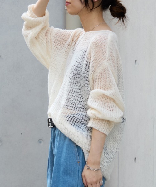 TRIANGLE PALETTE(トライアングルパレット)の「シアーモヘアタッチロングニットプルオーバー(ニット/セーター・レディース・ピンク/ダークグレー/カーキ/アイボリー/ブラック/ブラウン・FREE)」の16枚目の写真