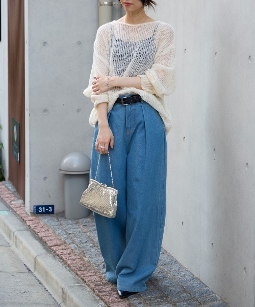 TRIANGLE PALETTE(トライアングルパレット)の「シアーモヘアタッチロングニットプルオーバー(ニット/セーター・レディース・ピンク/ダークグレー/カーキ/アイボリー/ブラック/ブラウン・FREE)」の12枚目の写真