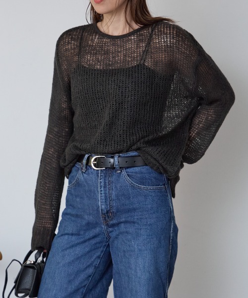 TRIANGLE PALETTE(トライアングルパレット)の「シアーモヘアタッチロングニットプルオーバー(ニット/セーター・レディース・ピンク/ダークグレー/カーキ/アイボリー/ブラック/ブラウン・FREE)」の19枚目の写真