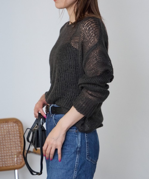 TRIANGLE PALETTE(トライアングルパレット)の「シアーモヘアタッチロングニットプルオーバー(ニット/セーター・レディース・ピンク/ダークグレー/カーキ/アイボリー/ブラック/ブラウン・FREE)」の20枚目の写真