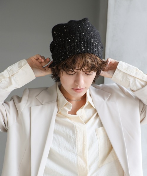 select MOCA（セレクトモカ）の「ネップラメビーニー（ニットキャップ/ビーニー・レディース・ブラック/アイボリー・FREE）」の6枚目の写真