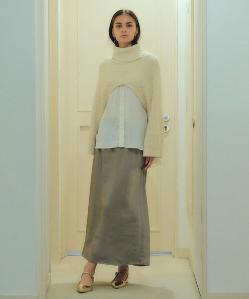 YECCA VECCA（イェッカヴェッカ）の「サテンロングスカート（スカート・レディース・グレイッシュベージュ/ブラック・FREE）」の4枚目の写真