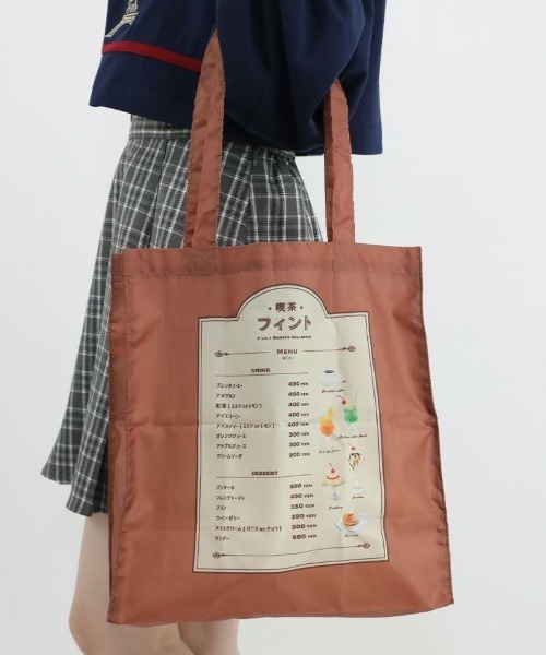 F i.n.t(フィント)の「レトロプリンプリントサスティナブルエコバッグ/SweetsCollection/fint フィント(エコバッグ/サブバッグ・レディース・ブラウン・FREE)」の3枚目の写真