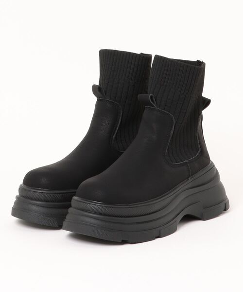 STYLEBLOCK（スタイルブロック）の「ソックス切替ボリュームソールショートブーツ（ブーツ・レディース・カーキ/ブラック・35/36/37/38/39/40）」の5枚目の写真